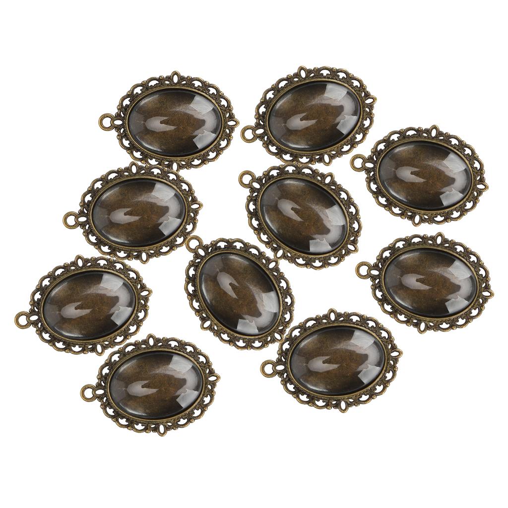 10 Sets Glass Patch Pendant Oval Trays Glass Cabochon Clear Dome Tiles DIY Jewelry Materials