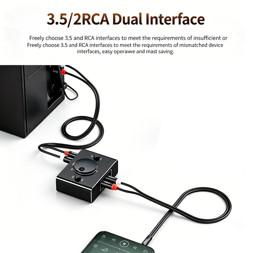 KEBIDUMEI 3.5mm RCA Stereo Bi-Directional Audio Switcher 1 in 2 Out or 2 in 1 Out 3.5mm 2RCA Audio Switcher with Mute ButtonGood product