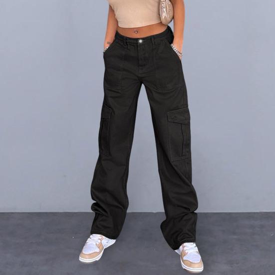Женские брюки-карго с высокой талией, однотонные, свободные с несколькими карманами, полная длина, мягкие дышащие повседневные уличные женские брюки