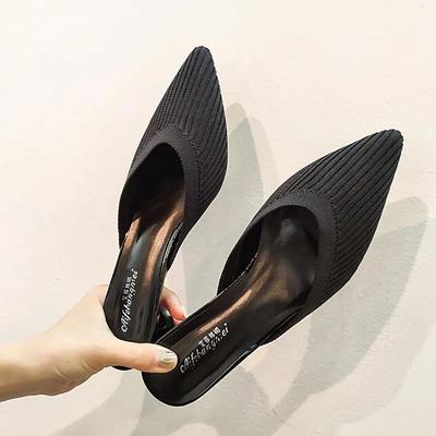 Интернет знаменитости полутапочки женские лето выход домой 2024 новый универсальный острый каблук толстый каблук летящие плетеные полусандалии женские