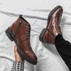 Men Block Heel Lace-Up And Side Zipper Design Brogue Combat Boots