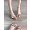 Sandals Women's Summer New One-word Buckle Strap Medium Heel Thick Heel Rhinestone Fashion High Heel Sandals