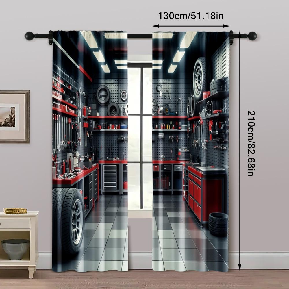 2 шт., Шторы с цифровой печатью, Гаражные инструменты, Мастерская, Универсальные, 100% полиэстер (без стержня) Праздничный Ldeal для гостиной и