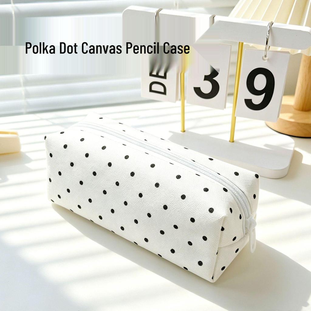 Korean Polka Dot Large Capacity Square Pencil Case, Student Stationery Bag