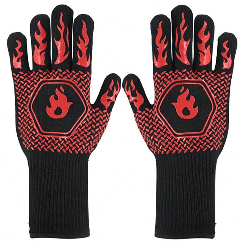 Перчатки для барбекю, устойчивые к высоким температурам, перчатки для гриля с теплоизоляцией, перчатки для духовки с защитой от ожогов для гриля на кухне