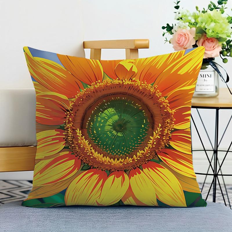 Sunflower Print Decorative Pillowcase Bedroom Living Room Square Cushion Pillowcase