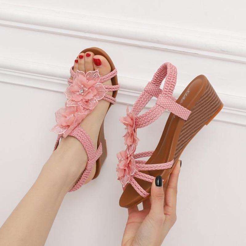 Босоножки на танкетке Roma Shoes для женщин 2025 Лето Богемные цветы Отпуск Пляжные сандалии Размер 36 42 Sandalias De Mujer Женские сандалии