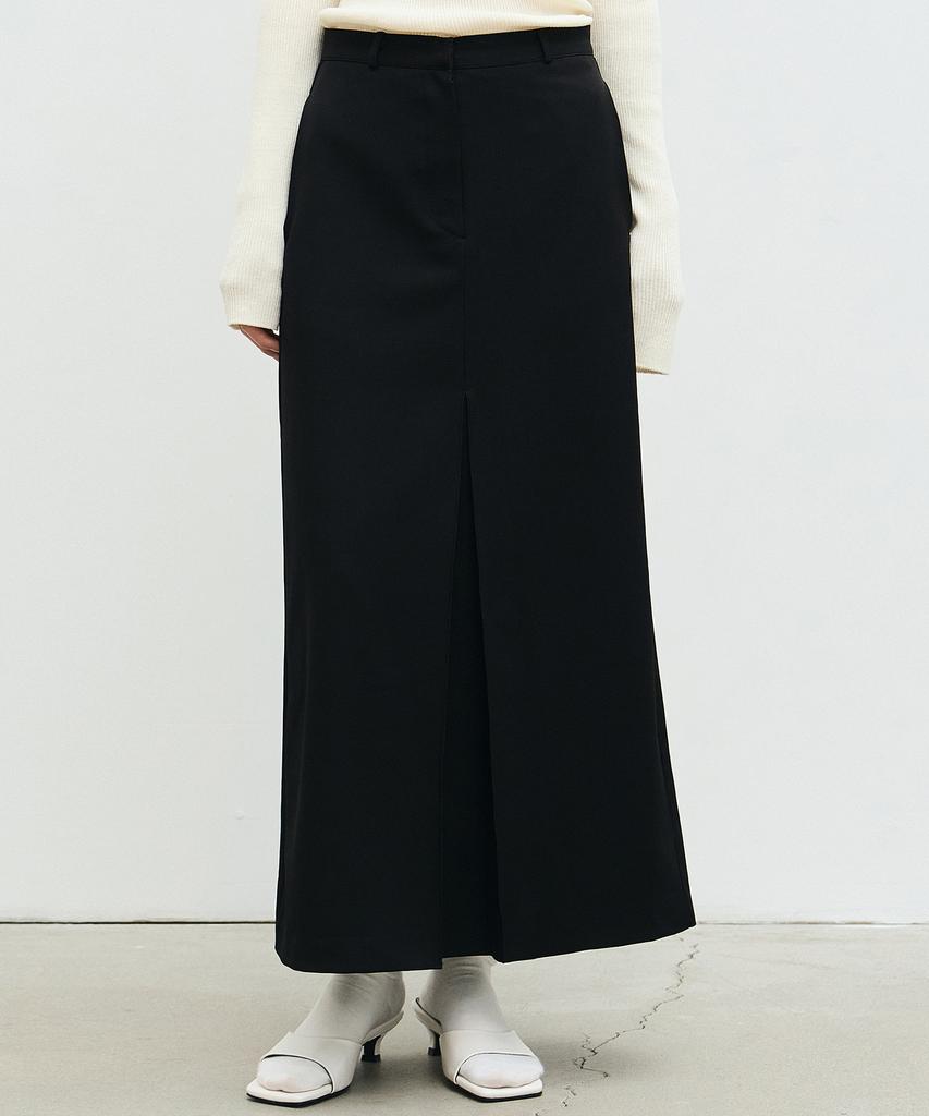 Nigaennikol Box Pleated Long Skirt_Black
