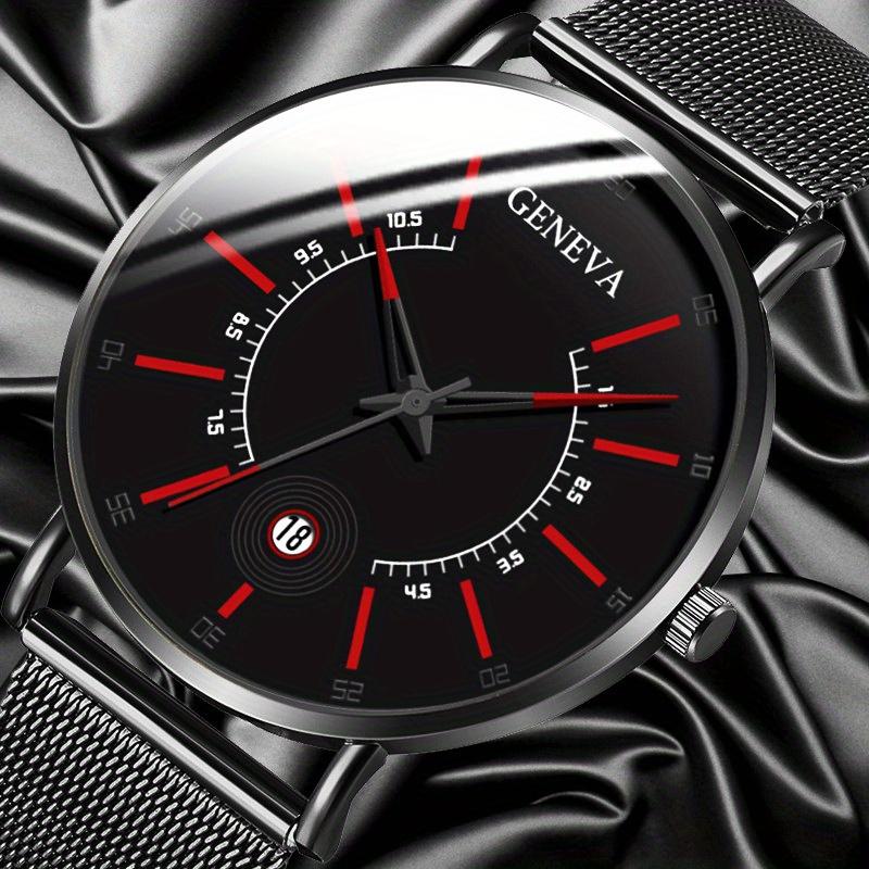 2pcs/set Fashion Men's Business Watch Mesh Strap Quartz Watch Classic Creative Calendar Wristwatch & Bracelet