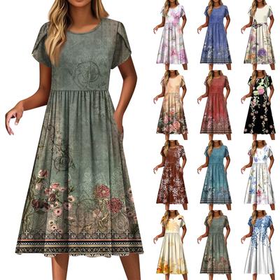 Женские модные повседневные свободные платья с круглым вырезом и карманами с коротким рукавом