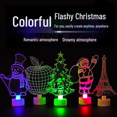Акриловый светодиодный семицветный рождественский ночник: Снеговик, Дед Мороз, Яблоко, Эйфелева башня Светящаяся игрушка