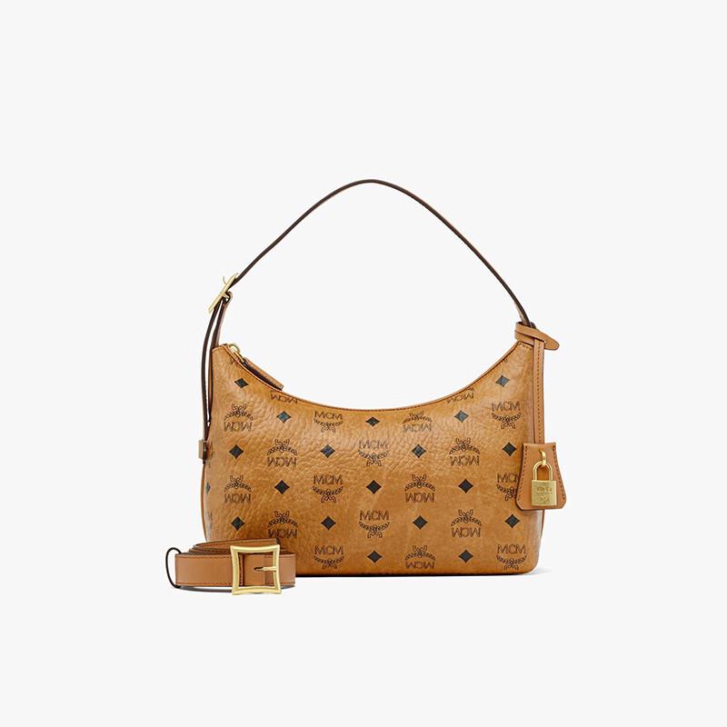 Маленькая наплечная сумка MCM AREN с монограммой Visetos и брелоком-замком