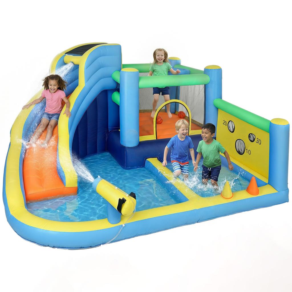 Inflatable Castle, 8-in-1, Blower, Water Park, Slide, Trampoline, Ball Pit, Multicolored
