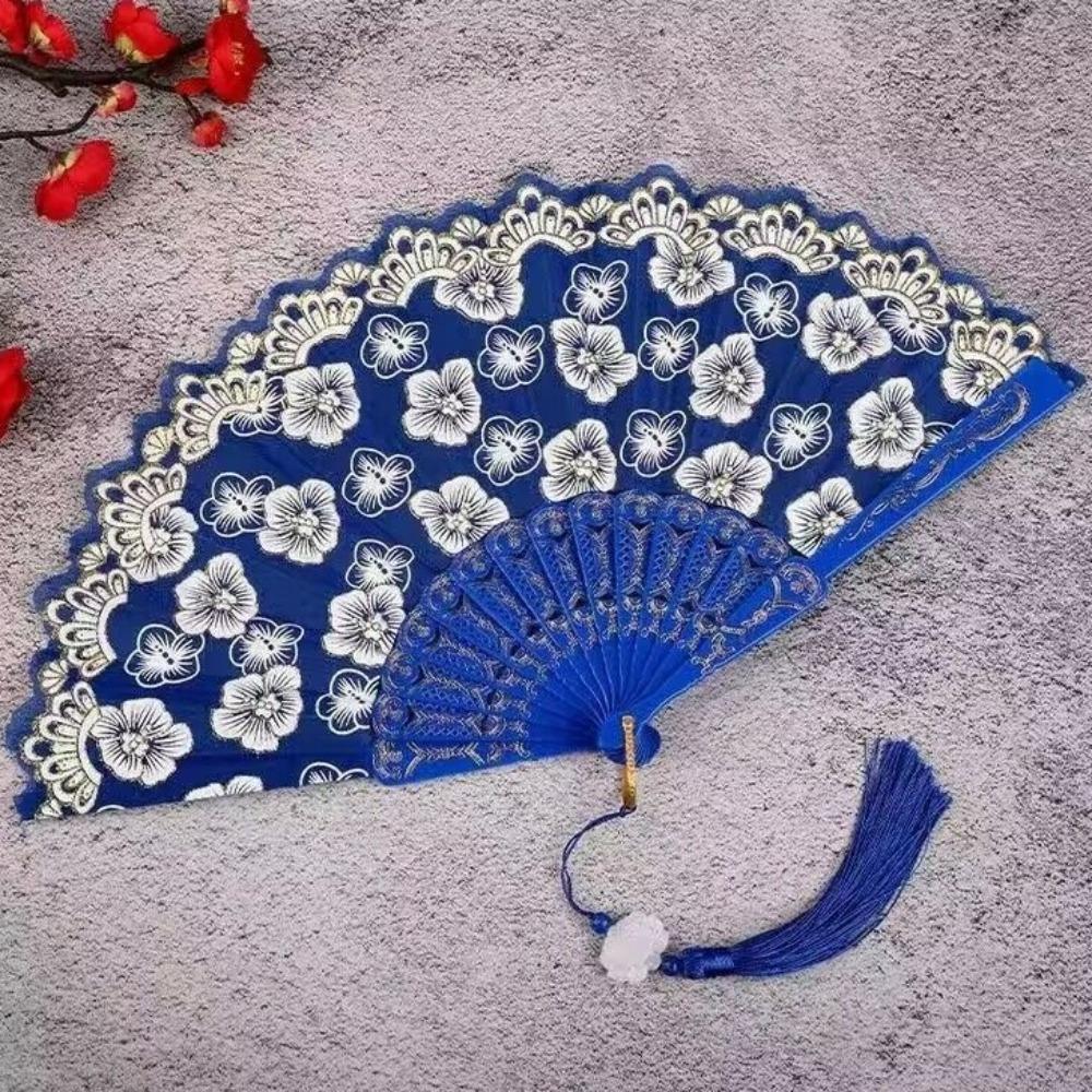 Flower Pattern Dance Fan Vintage Decorative Fan Hanfu Fan Chinese Folding Fan  Wedding Party