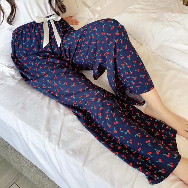 Cotton and silk family summer women's cotton and silk pajama pants high waist wide leg pants thin single wear can be worn outside home pants