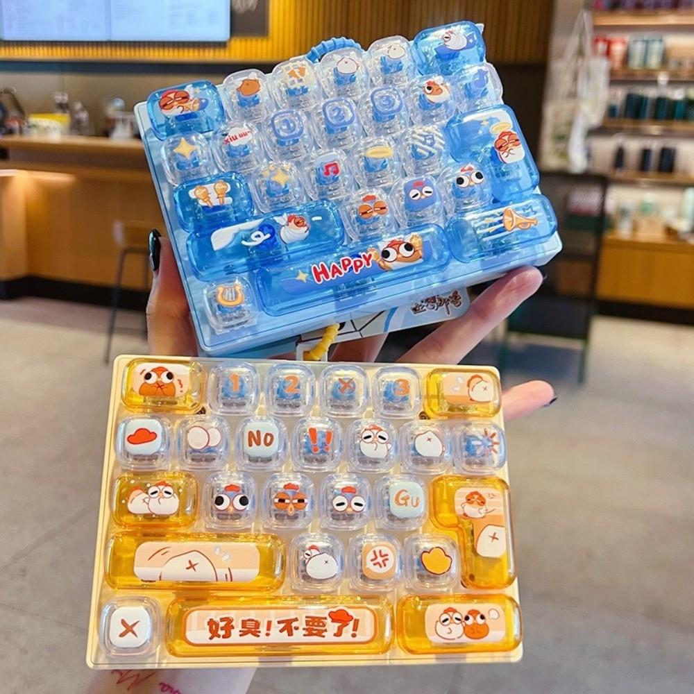 Cartoon Push Button Keychain Creative Keycap Clicker Keyring Fidget Keyboard Pendant Kids Student
