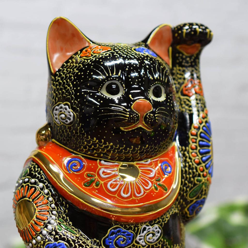 Фигурка Счастливый Кот Керамика Кутани Левая Лапа Овальный Счастливый Кот Куромори Фэн-шуй Удача Процветание Бизнеса Японский Стиль Интерьер