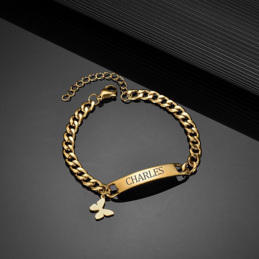 Atoztide Personalized Engrave Name Bracelet For Men Women Kids Stainless Steel Heart Adjustable Figaro Chain Family Jewelry Gift
