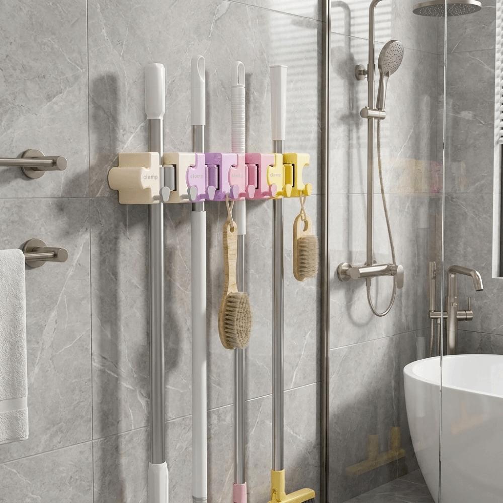 Wall Mounted Macaron Mop Clip Self Adhesive Broom Storage Clip Macaron Mop Holder  for Bathroom