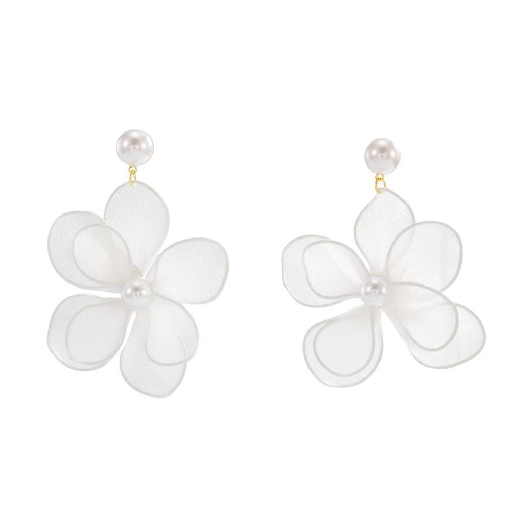 Ingemark Exquisite Elegant Imitation Pearl Mesh Flower Drop Earrings Women Romantic Minimalist Piercing Wed Bride New Jewelry