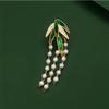 The Dynamic Tassel Bamboo Leaf Brooch In The Rain, A Woman's Unique and Elegant Pearl Cheongsam Accessory Collar Pin