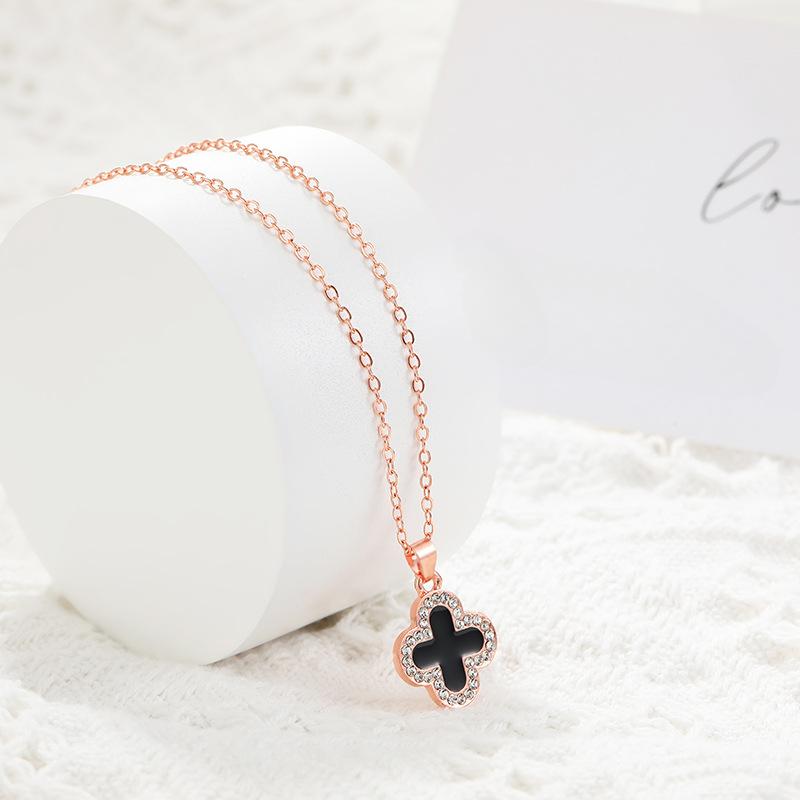 Двустороннее ожерелье с четырьмя листочками клевера из розового золота, подвеска из красного золота, сотня подходящих цепочек на ключицу, легкая роскошная подарочная бижутерия