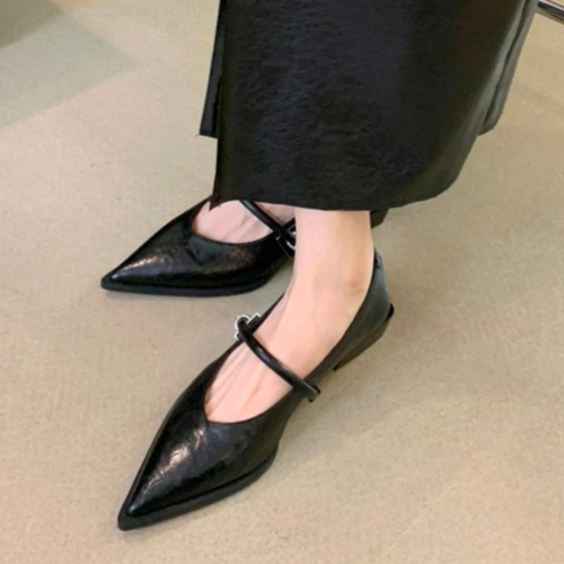 Модные женские туфли Мэри Джейн с острым носком, осень, новые, с неглубокой металлической пряжкой, однорядная пряжка, удобные одинарные туфли