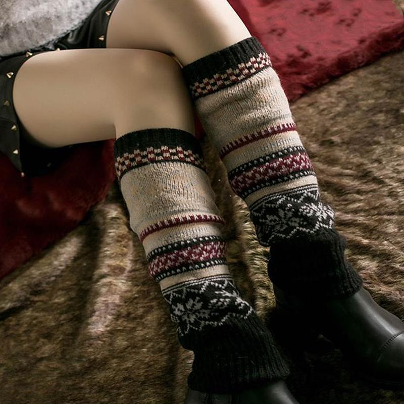Осенние и Зимние Теплые Шерстяные Вязаные Гетры Без Стопы Бохо Роскошные Чулки Для Женщин Девочек