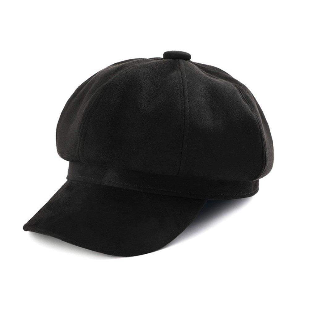 Keep Warm Suede Octagonal Hat Solid Color Newsboy Cap Casual Berets Hat Daily