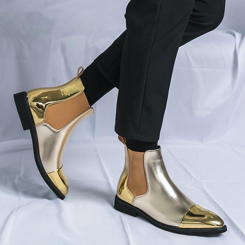 Роскошные кожаные ботинки челси мужские золотые туфли дизайнерские остроносые мужские свадебные формальные туфли элегантные мокасины туфли для мужчин