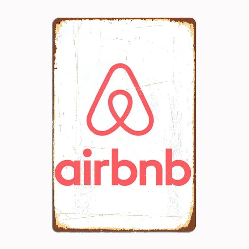Винтажный логотип Airbnb 1 металлическая табличка-плакат, настенный декор, кинотеатр, гостиная, фреска, забавная жестяная вывеска, кухня, спальня, кафе, бар, паб, гостиная