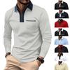 Mens Lapel Fashion Slim Pocket Zip Long Sleeve Men's T-Shirt POLO Shirt Tops