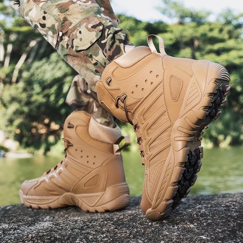 Высокие ботинки Мужские Дышащие Износостойкие Мягкие Боевые Ботинки на Толстой Подошве Противоскользящие Удобные Повседневные Уличные Ботинки для Пешего Туризма Мужские