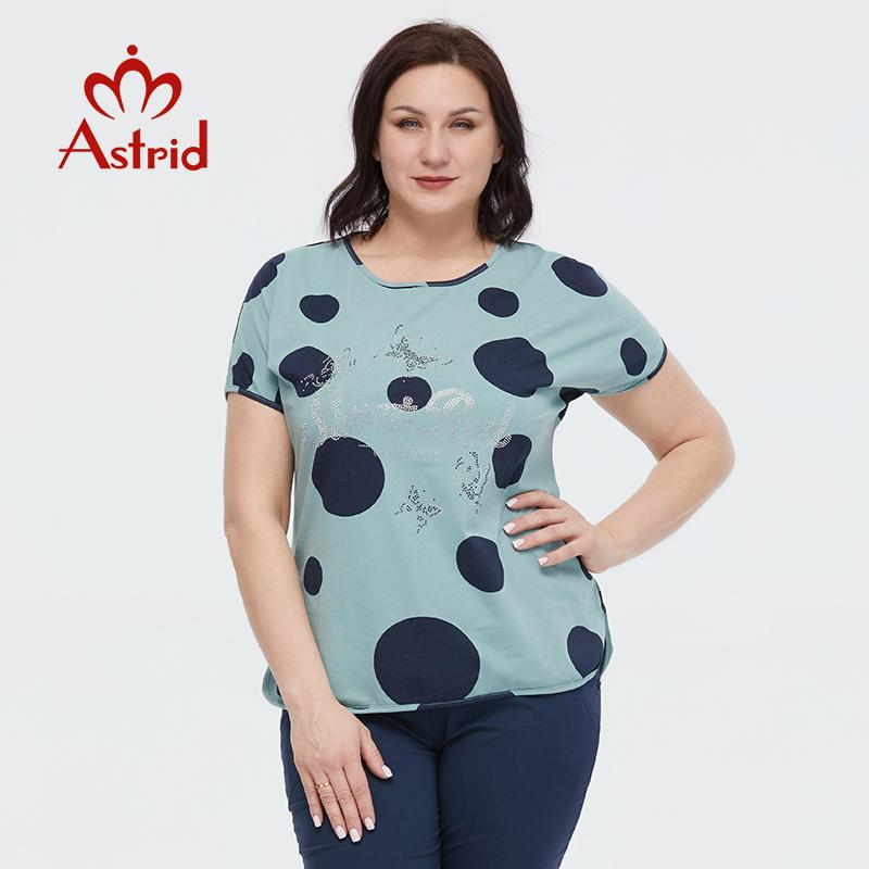 Летняя женская футболка Astrid, хлопковый топ 2023, женская модная футболка большого размера в горошек с узором бабочки и бриллиантами, женская одежда