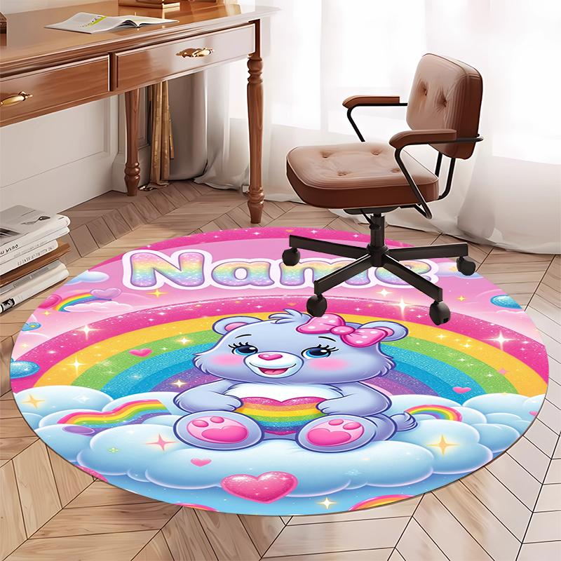 Custom Name Bear Printed Round Rug Carpet Chair Rug Area Rug Entryway Doormats,for Office Chair Living Room Bedroom Kitchen Room.