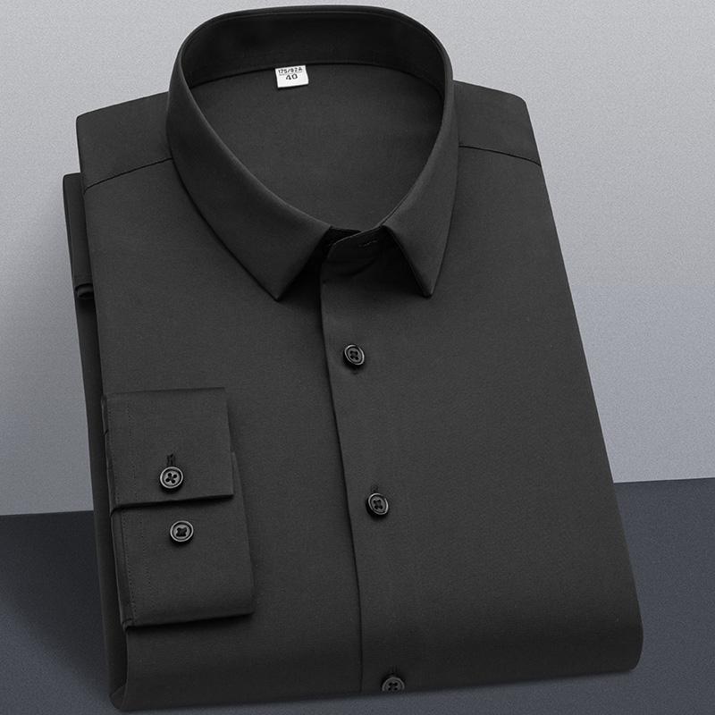 Stretch Solid Dress Shirts for Men Business Long Sleeve Soft Comfortable Man's Formal Shirt Without Front Pocket S~6XL Plus Size