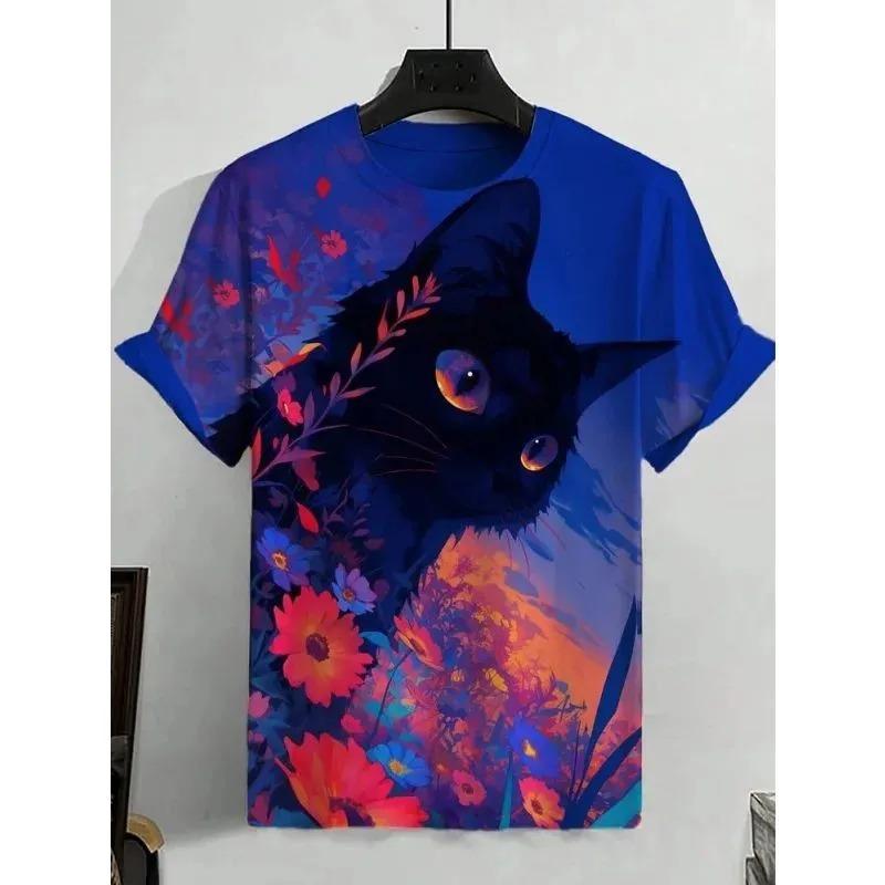 Men's Funny Cat Printed T Shirt Short Sleeve Tees Tops 3D Print O-Neck Shirts Party Summer Casual Men's Clothing Shirt