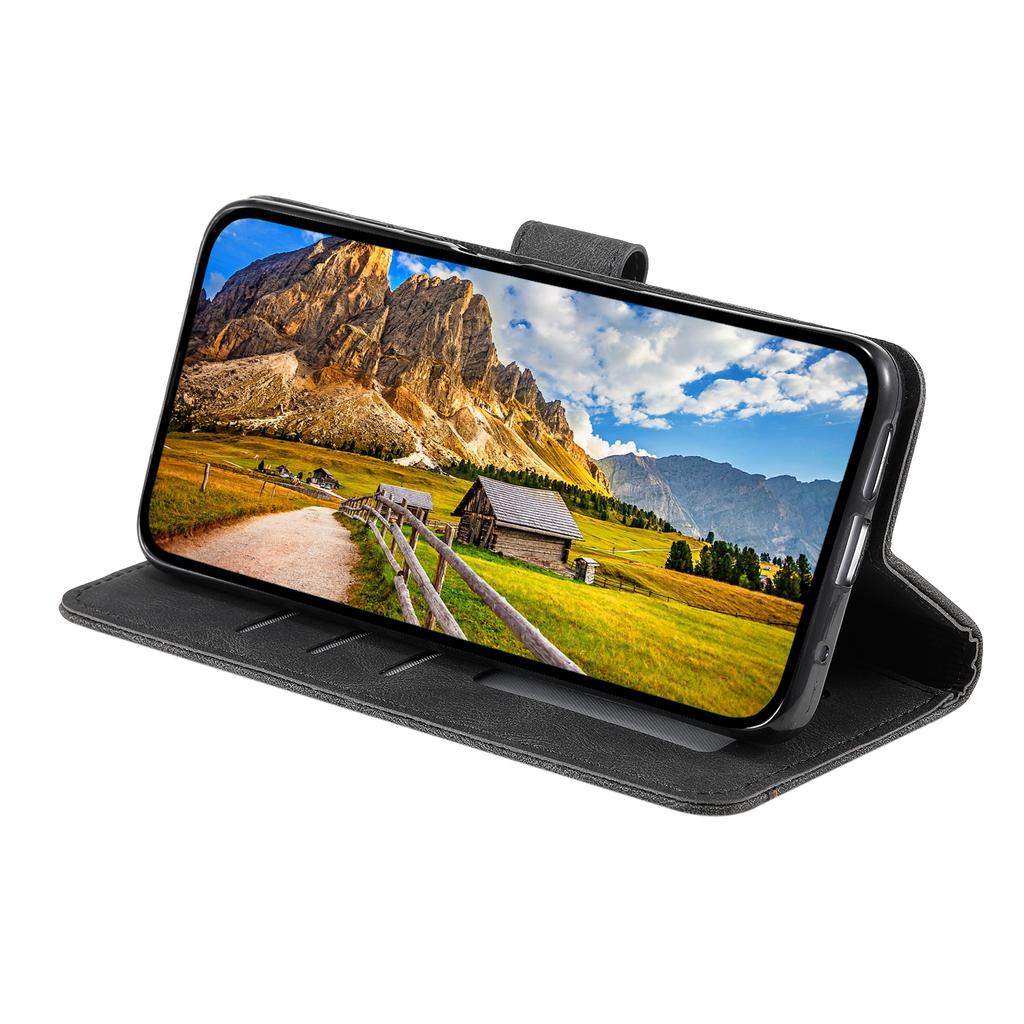 For iPhone 16 Plus Case Splicing Stitching Leather Wallet Phone Cover