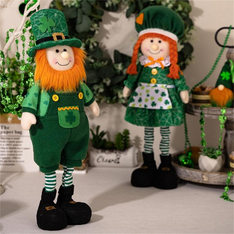 StPatrick‘s Day Green Irish Gnome Handmade Retractable Plushes Figurine For Spring Elf Doll Home Holiday Decoration