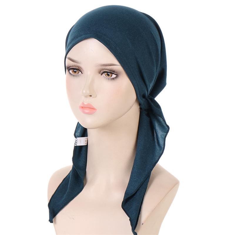 Рамадан Мусульманские Женские Шапочки Хиджаб Однотонные Женские Головные Платки Мягкий Хиджаб Тюрбан Боне Шапка Бандана с Двумя Хвостами Шапка для Химиотерапии