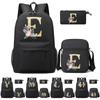 26 English Letters Black 3Pcs Backpack Cosplay Canvas for Boys and Girls Children Kids Schoolbag Travel Bag Back To School Bookbag