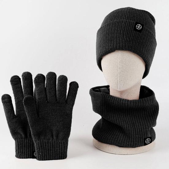 Yousheng 3 Pcs/Set Unisex Winter Beanie Scarf Gloves Set Thick Plush Knitted Warm Cap Gloves Elastic Ear Protection Windproof Winter Outdoor Cycling