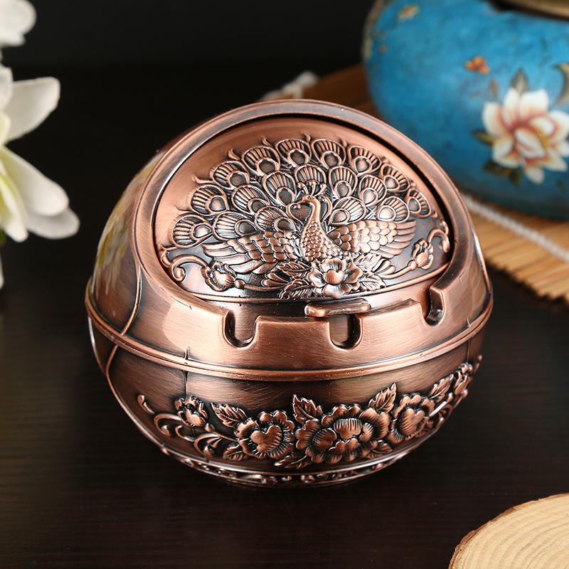 Windproof Ashtray Creative Personality Trendy Metal Cover Fall Prevention Home Living Room Round Ashtray