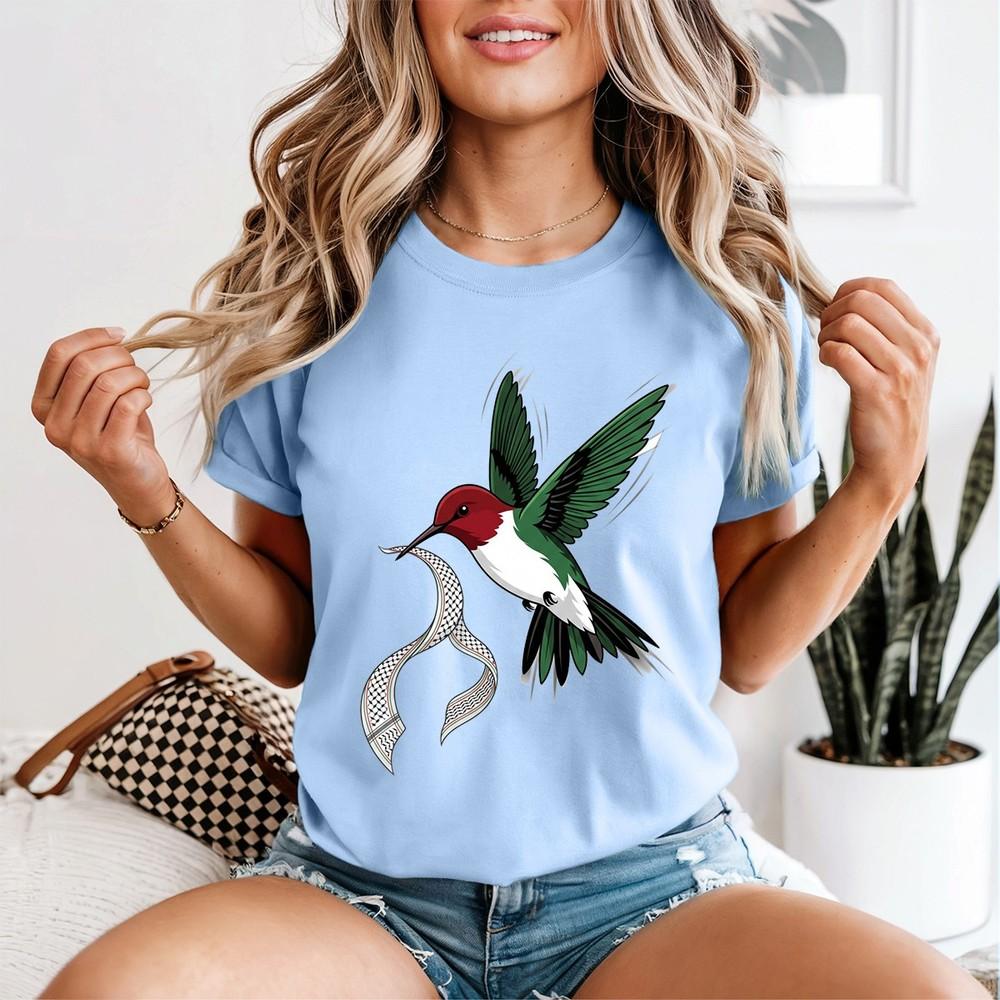 Hummingbird Palestine Unisexs T Shirt Keffiyeh Ladies Tee Peace For Palestine