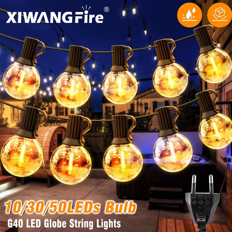 Светодиодные гирлянды G40 Globe String Lights Outdoor EU Plug, пластиковые лампочки IP65, гирлянды для балкона, гирлянды для украшения свадебной рождественской вечеринки