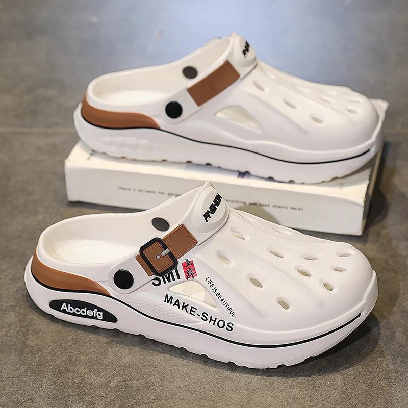 Fashion Summer Men Clogs Non-slip Thick-soled Casual Shoes Outerwear Beach Soft-soled Baotou Slippers Men's Slippers Sandals