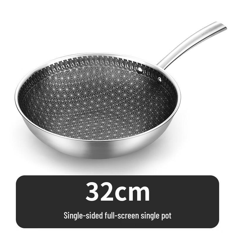 ZISIZ 32cm Stainless Steel Stir-Fry Wok