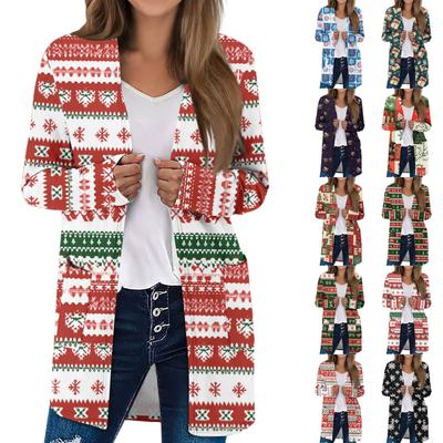 Женские легкие кардиганы с длинным рукавом и открытой передней частью, легкое винтажное пальто с длинным рукавом и принтом, с карманами