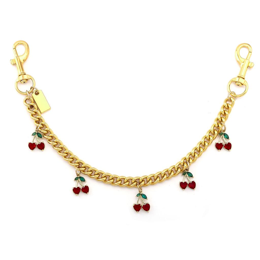 Multi functional, C letter, strawberry cherry, bag hanging keychain, pearl rhinestone, waist chain, pants chain, double chain
