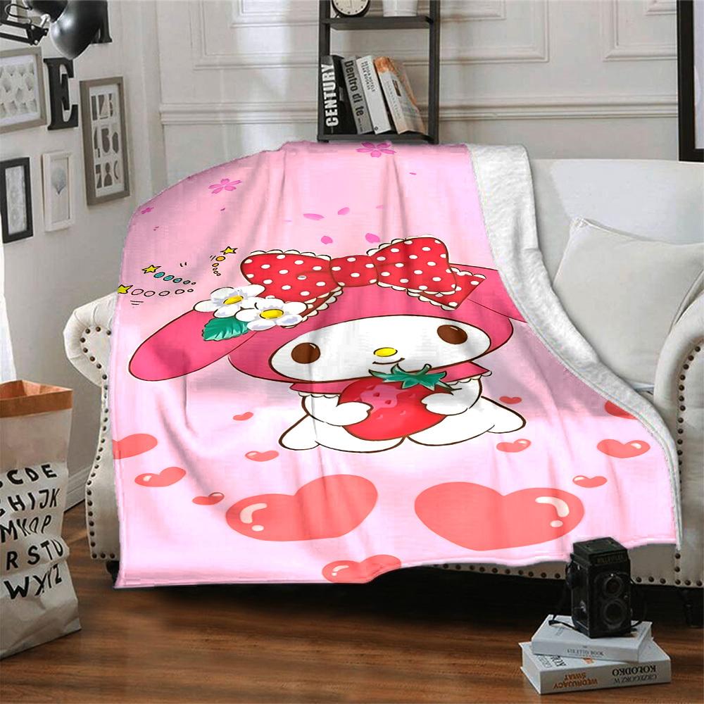 1pc My Melody strawberry blanket Lightweight Flannel Throw for Sofa Bed Travel Camping Livingroom Office Couch Chair